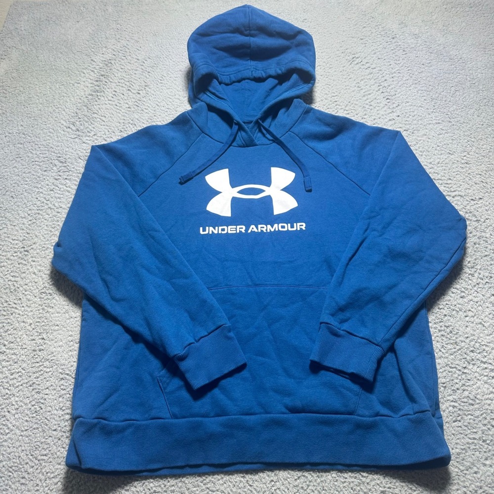 Under Armour Rival Fleece Big Logo Hoodie Royal Blue XL Pullover Sweatshirt